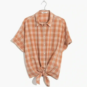 Madewell Short-Sleeve Tie-Front Top in Colwell Plaid